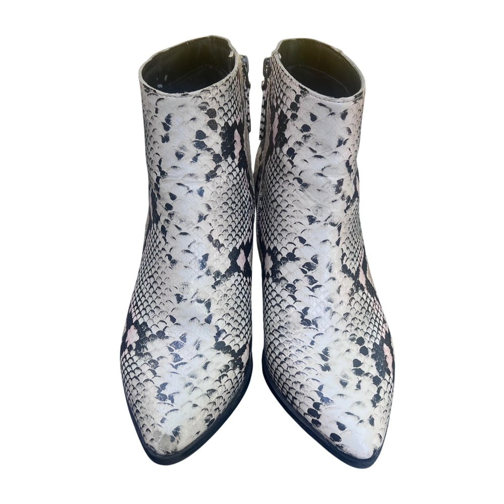 Scoop Snakeskin Print Ankle Boots Pointed Toe Block Heel Fashion Booties Womens